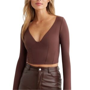 Dynamite Brown Cera Sculpt Long Sleeve Corset Top XL